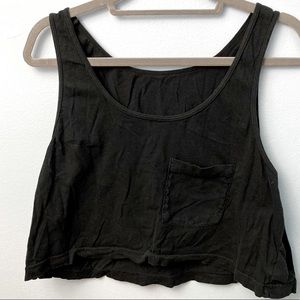 Black Flowy Crop Top with Front Pocket